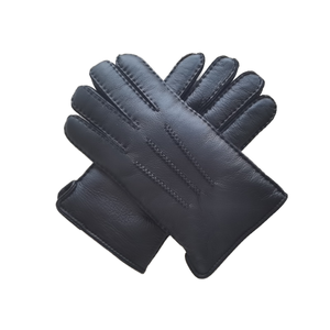 Venta al por mayor Mujeres Hombres Piel de oveja Cordero Guantes de piel de oveja Cuero australiano Invierno Negro Dedo completo Guantes de costura a mano - Product Image 2