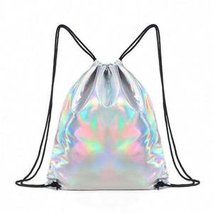 Fashion Dazzling Laser Silvery String Bag Travel Leisure Waterproof PU <b>Drawstring</b> <b>Backpack</b> with Custom Logo - Product Image 3