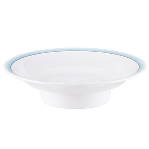 Ensemble de 4 assiettes en mélamine à pied, blanches avec bord bleu, pour hôtel, restaurant, service de plats - Product Image 5