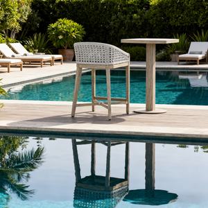 Tabourets de bar en bois massif avec assise en corde tressée au design simple pour cuisine, restaurant, crèche, jardin, terrasse - Product Image 3