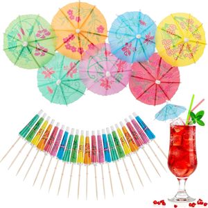 Papier Mini Cocktail Boisson Parapluie pour Boissons Hawaïen Cupcake Toppers Garnitures Cure-dents Colorés pour Déco de Fête - Product Image 1