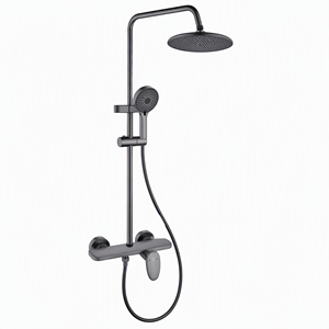 Kit Doccia <span class=keywords><strong>in</strong></span> Rame, Colore Grigio, <span class=keywords><strong>con</strong></span> Soffione Regolabile a Tre Funzioni, Pannello <span class=keywords><strong>in</strong></span> Vetro Temperato - Product Image 1
