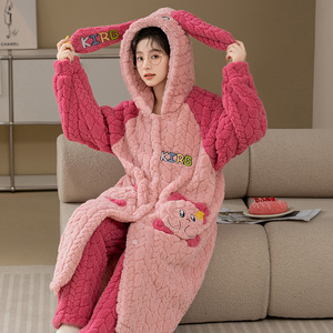 Pyjamas d'hiver pour femmes Coral Fleece Flannel Nightgown Suit Fleece-lined Cute Pyjamas Sleepwear Sets - Product Image 3
