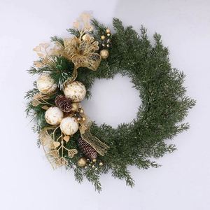 Guirlande de Noël en PVC+PE vert de 45 cm avec décorations dorées, guirlande artificielle faite à la main pour décoration intérieure - Product Image 1