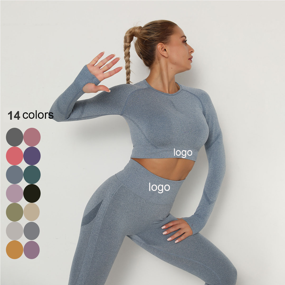 Seamless 14-Color Women's Skinny Fit Workout Activewear Long Sleeves Yoga Top Spandex/Nylon Breathable Anti-Bacterial