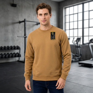 AERO Men's Camel Hooded Zipper Sweatshirt with Front Logo Print Regular Sleeve Fleece Knitted Polyester/Cotton Spring Style - Product Image 3