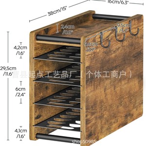 Support de rangement pour dosettes de café en bois, 4 niveaux, avec plateau coulissant, organiseur de bureau avec crochets pour tasses et porte-sachets de thé - Product Image 5
