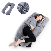 Oreiller de grossesse en forme de U avec housse en velours gris amovible, soutien complet du ventre, oreiller de maternité pour adulte, conception extensible 80x140cm