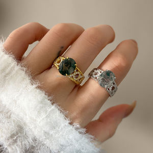 Anillo de Joyería de Lujo, Anillo Apilable Simple de Ágata Verde Natural, Chapado en Oro de 18k, Anillo de Ágata Verde para Mujer, Regalo de Aniversario - Product Image 4