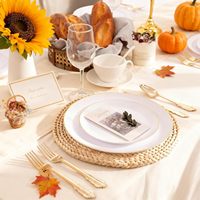 Ensemble de vaisselle jetable en plastique, assiettes blanches et noires avec bord doré, gobelets, couteaux, cuillères, kit de vaisselle pour fête
