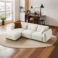Canapé modulaire en forme de L en tissu polaire blanc de luxe moderne avec mousse haute densité et coussins doux pour salon, maison, appartement