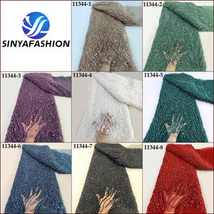 Sinya haute qualité luxe perlé dentelle tissu 5 Yards vert africain paillettes perles <span class=keywords><strong>Tulle</strong></span> élégant fête de mariage <span class=keywords><strong>Dressing</strong></span> - Product Image 2