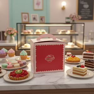 Boîte à gâteaux et à pâtisserie <span class=keywords><strong>en</strong></span> carton blanc portable <span class=keywords><strong>en</strong></span> gros, vente chaude, emballage <span class=keywords><strong>en</strong></span> papier, boîte plate à transporter avec poignée - Product Image 1