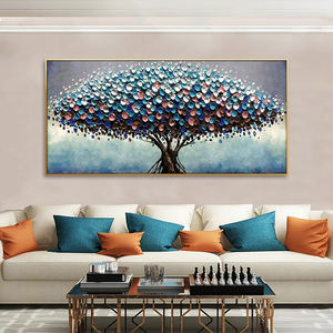 Grand <span class=keywords><strong>arbre</strong></span> fleuri peinture à l'huile sur toile Boho décoration murale décor à la maison Art 3D peinture à l'huile couteau peinture - Product Image 5
