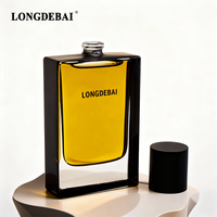 Botella de Perfume de Vidrio Cuadrada Vacía de Lujo Personalizada de 50 ml y 100 ml, Transparente, Pulida, Pintada de Negro, con Pulverizador de Bomba y Tapa