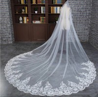 Feishiluo nouveau une couche longue cathédrale Style voile de mariage brodé dentelle Applique bord voile de mariée avec peigne