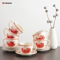 Ensemble Porcelaine Thé Café Classique Franco-Britannique Motif Fleurs et Oiseaux 1 Tasse 1 Soucoupe 250ml Lavable au Lave-Vaisselle Cadeau de Luxe