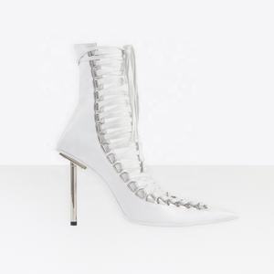 Bottines à talons hauts à bout pointu effet corset brillant <span class=keywords><strong>palladium</strong></span> pour femmes, bottes à lacets, chaussures tendance pour femmes - Product Image 4