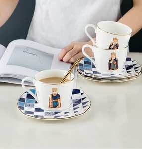Set di Tazze da Caffè e Tè in Ceramica Ecologica con Bordo Dorato, Stile Moderno <span class=keywords><strong>Turco</strong></span> e Arabo, Set di Tazze e Piattini per Caffè - Product Image 3