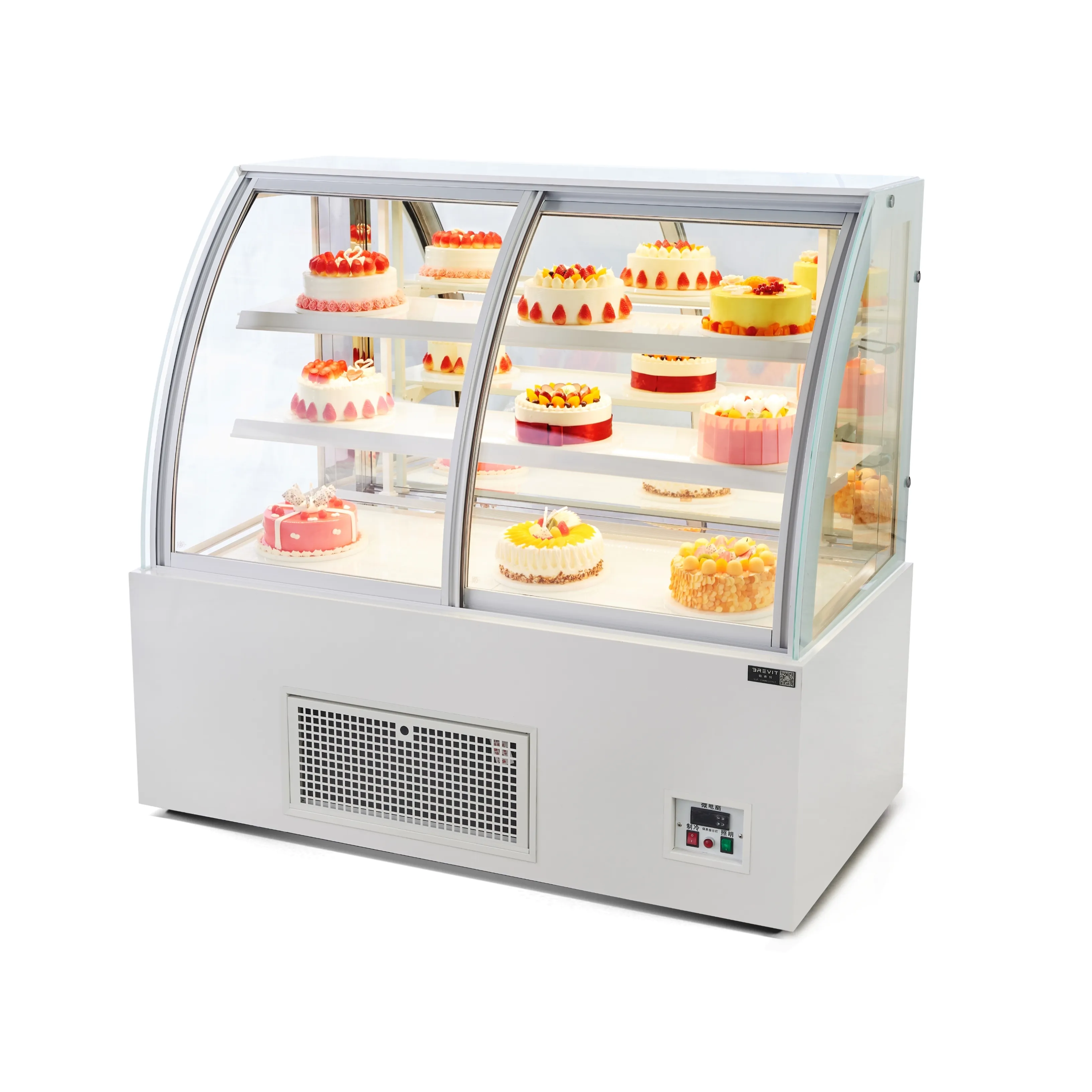 Curved Glass Door Cake Cooler Showcase Cake Display Refrigerators Cake Cabinet For Dessert With 4 Castors