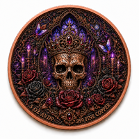 Pièce commémorative personnalisée en cuivre pur de 5 oz, motif squelette gothique, couple, rose, cathédrale, nuit, impression UV, vente en gros