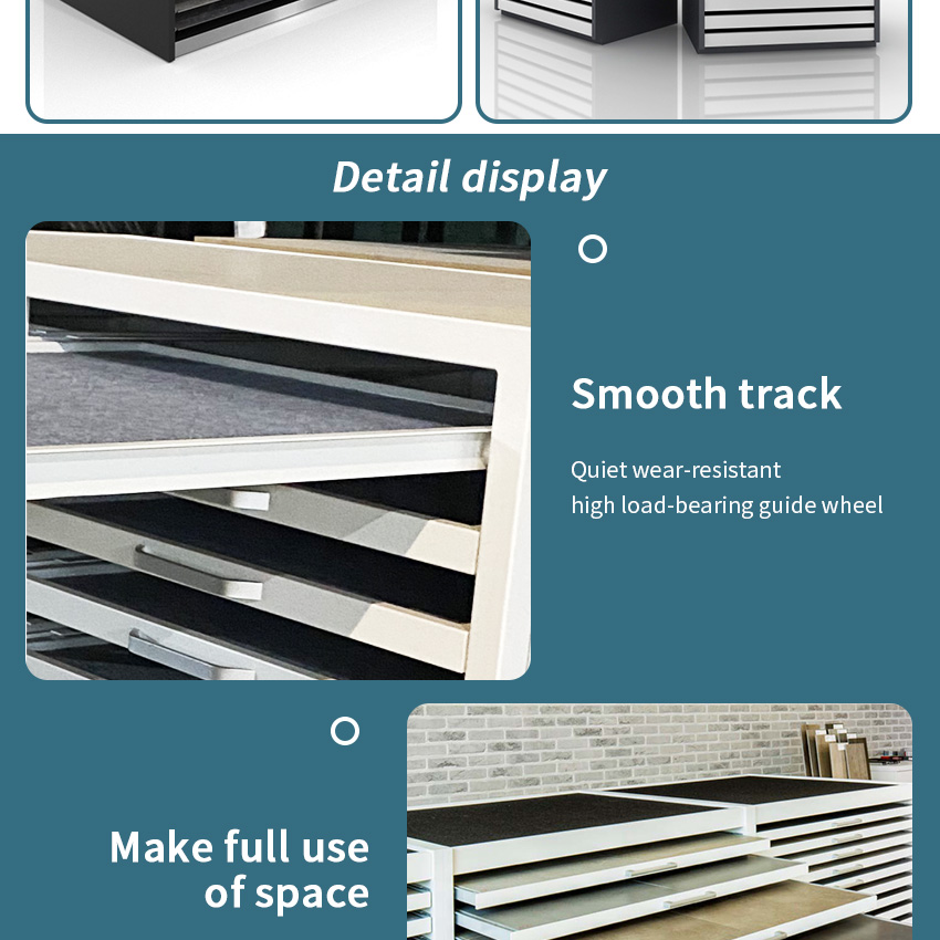 Tsianfan Granite Showcase Large Panel Drawers Display Wood Floor Quartz Sample Ceramic Tile Drawer Unit Stone Display Cabinet