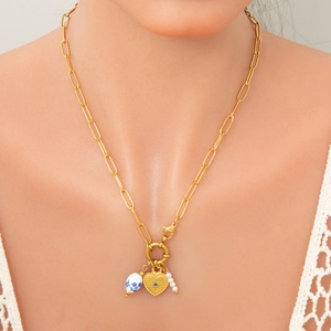 Collar de Acero Inoxidable Hecho a Mano Estilo Chino, Joyería de Acero Inoxidable Chapada en Oro de 18k, Colgante de Corazón, Cadena para Clavícula - Product Image 4