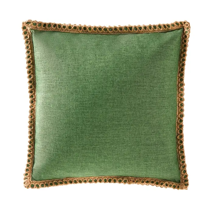 Housse de coussin décorative pour siège de canapé sur mesure avec bordure en coton et jute et décor bohème