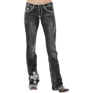 <span class=keywords><strong>Jeans</strong></span> denim wanita, <span class=keywords><strong>Jeans</strong></span> Denim pinggang rendah Slim-fit untuk wanita pola silang - Product Image 5