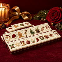 Nouvelles Tuiles de Mahjong Japonais Classiques de Luxe Rouge et Or, Motif Dessin Animé 3D avec Strass, Durables pour les Fêtes et le Divertissement