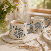 Tasse à café en céramique florale tendance de 11 oz, tasse à eau pour le petit-déjeuner, vaisselle en porcelaine, logo personnalisé pour la maison, le bureau ou comme cadeau