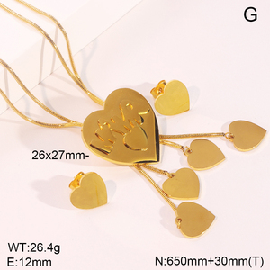Ensemble de bijoux collier et boucles d'oreilles en acier inoxydable plaqué or 18 carats pour femmes - Bijoux tendance pour mariage et fiançailles - Product Image 3