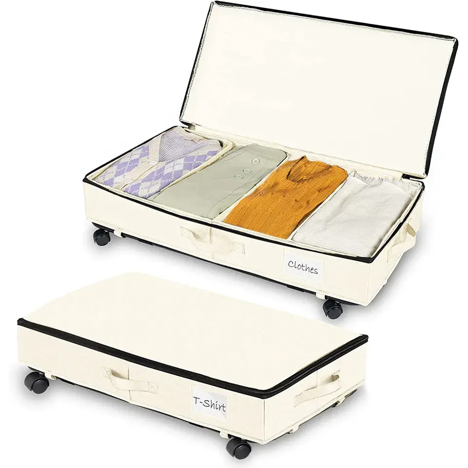 घरेलू धूल के सबूत बिस्तर आयोजक बड़े क्षमता कपड़े वाहक मामले के साथ पहियों सुविधाजनक रजाई भंडारण बैग