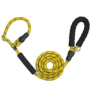 Tali anjing Anti choking Slip tali kulit, kuning dengan penghenti kulit padat kerah anjing tali plastik mendukung reflektif