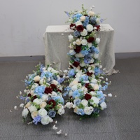 Arrangements floraux artificiels bleus, bordeaux et blancs pour mariage, ensemble de chemins de table en cascade pour la décoration de fond de scène de mariage