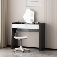 Coiffeuse de chambre moderne et minimaliste en chêne massif avec miroir éclairé LED et rangement intégré pour la fin du lit