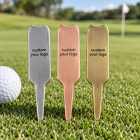 Outil de réparation de divots de golf en alliage de cuivre, argent et zinc, avec logo gravé personnalisé, en métal vierge à une seule pointe, cadeau souvenir d'entreprise