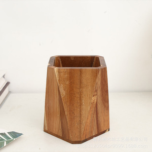 Wooden Pen Holder Diamond Shape <b>Solid</b> <b>Wood</b> Office <b>Desk</b> Stationery Storage Box For Makeup Brush And Pens - Product Image 4
