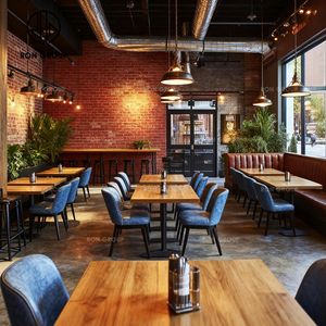 Conjunto de Muebles de Madera Modernos con Asiento de Cuero <span class=keywords><strong>para</strong></span> Bar, Cafetería, Restaurante, Banco, Mesa <span class=keywords><strong>y</strong></span> Silla - Product Image 2