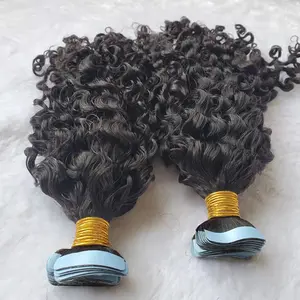 Wholesale 14 inch 100% cuticle aligned Indian human hair thick ends 1B Burmese wave waterproof invisible tape-in hair extensions