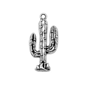 Colgante de <span class=keywords><strong>Cactus</strong></span> Saguaro 16x33mm de Aleación de Zinc Plateado Antiguo con 1 Bucle para Collar Bohemio del Desierto - Product Image 3