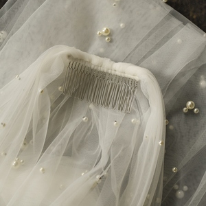 <span class=keywords><strong>Velo</strong></span> <span class=keywords><strong>da</strong></span> <span class=keywords><strong>Sposa</strong></span> in Tulle con Perle Fatte a Mano 100cm/200cm/300cm, Lussuoso <span class=keywords><strong>Velo</strong></span> Lungo con Coda e Bordo Decorato con Perline - Product Image 5