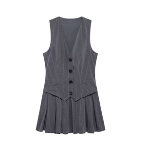 GX9368 Abito Elegante <span class=keywords><strong>da</strong></span> Donna, Vestito Senza Maniche con Scollo a V, Sexy e Formale, Mini Abito Plissettato - Product Image 2