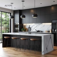 Meubles de cuisine modernes Alvin, armoire modulaire en bois, verre écologique, rangement spacieux, design personnalisé pour la maison, la villa, la salle à manger