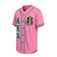 Maillot de baseball imprimé avec le blason rose et vert de la sororité grecque, personnalisable OEM POD avec nom et numéro de chapitre, haut pour homme