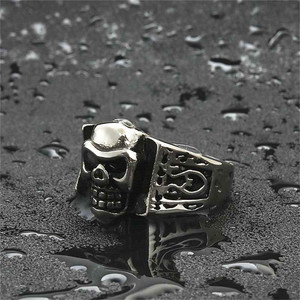 European American Style <b>Titanium</b> Steel Skull <b>Ring</b> Men's Punk Rock Retro Fashion Jewelry Silver 26024 - Product Image 5
