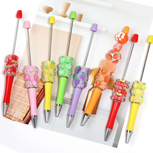 Creativity Fruit Strawberry Peach Apple Ballpoint Pens DIY Beaded Pen School Supplies Personalized Writing Promotional Gift