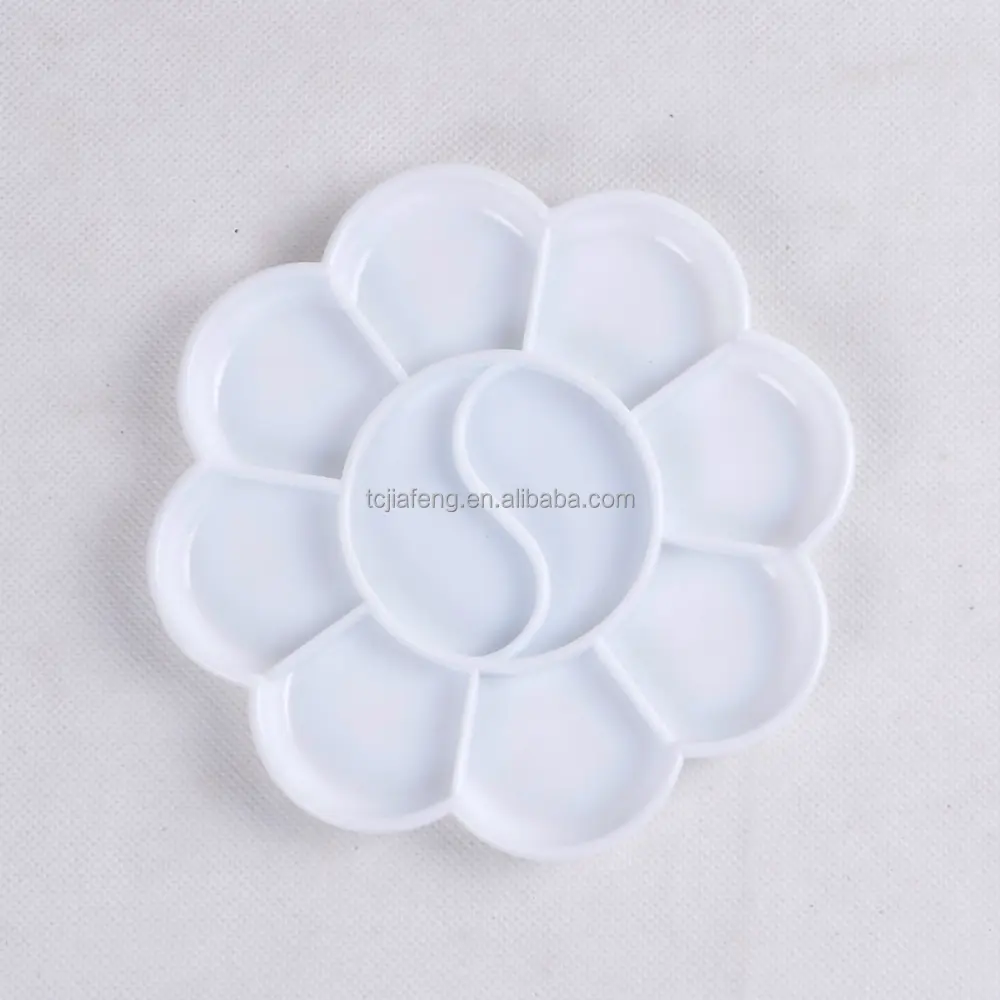 Benutzer definierte Artecho 11cm weiße Blütenform kleine Mal werkzeug Kunststoff palette für Acryl Aquarell Öl Gouache Malerei