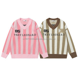 Pull en jersey style color block vintage à rayures et col en V pour hommes et femmes, nouvelle collection automne, style preppy, ample, polyvalent, tricot décontracté - Product Image 1