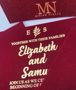 Tùy Chỉnh Màu Đỏ Nhung Lời Mời Đám Cưới Với Lá Vàng In Tự Dính Và Bóng Kết Thúc Nhung Phong Bì Và Cảm Ơn Bạn Thẻ - Product Image 6